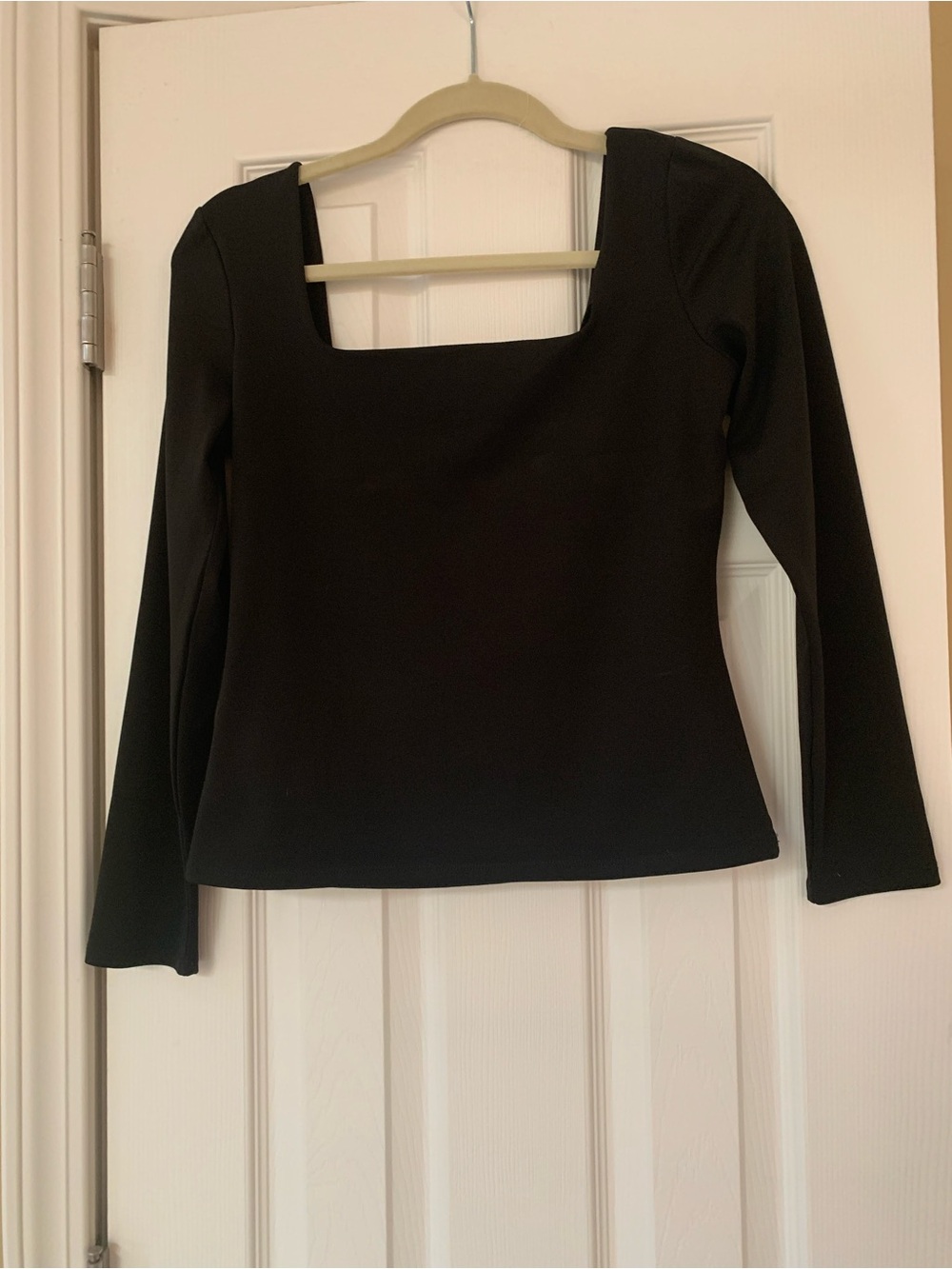 Express Black Long Sleeve Square Neck Top